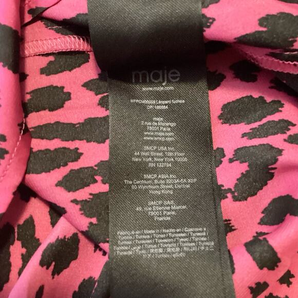 Maje Fuchsia Pink Leopard Silky Gathered Shoulder Peter Pan Collar Blouse XS - Picture 10 of 12